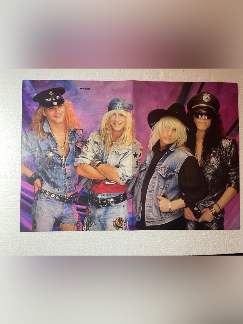 Vintage Band Pinup Featuring Glam Rock Group Poison - Purple Background